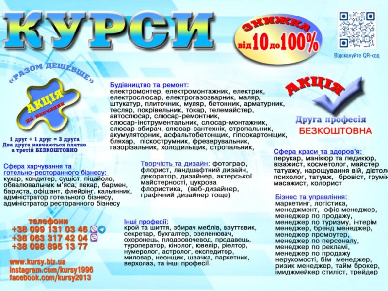 Курси кухаря, електрика, зварника, слюсаря, маляра