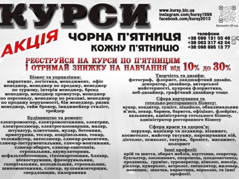 Курси кухаря, електрика, маляра, зварника, слюсаря