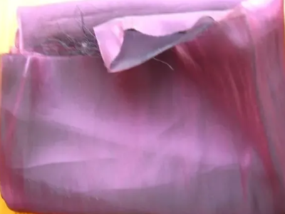 Ткань 125 см органза фиолетовая с чёрным и розовым, мягкая, глянец