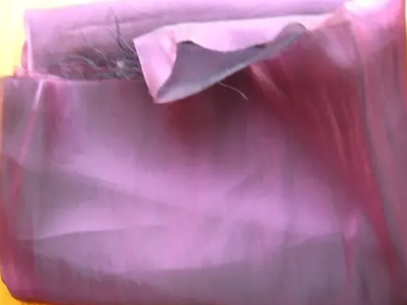 Ткань 125 см органза фиолетовая с чёрным и розовым, мягкая, глянец