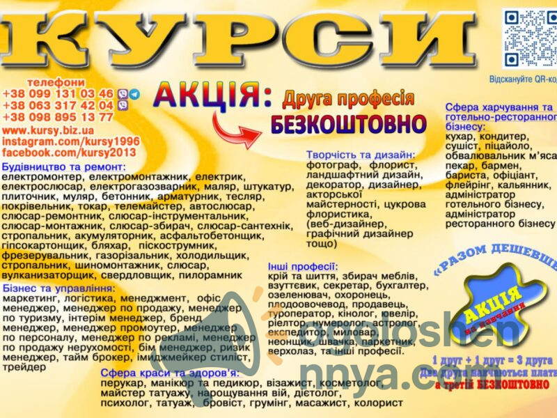 Курси сушист, піццеолі манікюр, шиття, плиточник